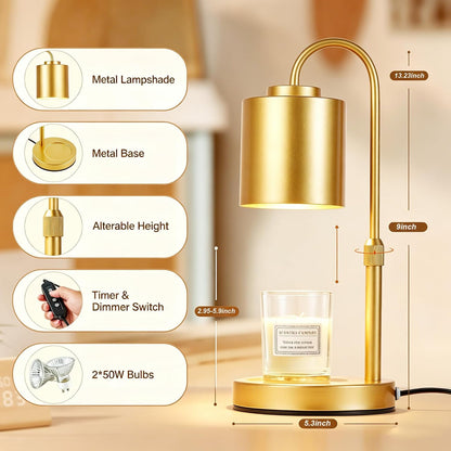 CASTLELIFE Dimmable Candle Warmer Lamp with Timer, Height Adjustable Candle Warmer for Jar Candles, Electric Wax Melt Warmer for Home Decor House Warming Gifts, Birthday Gifts for Women, Black Clear