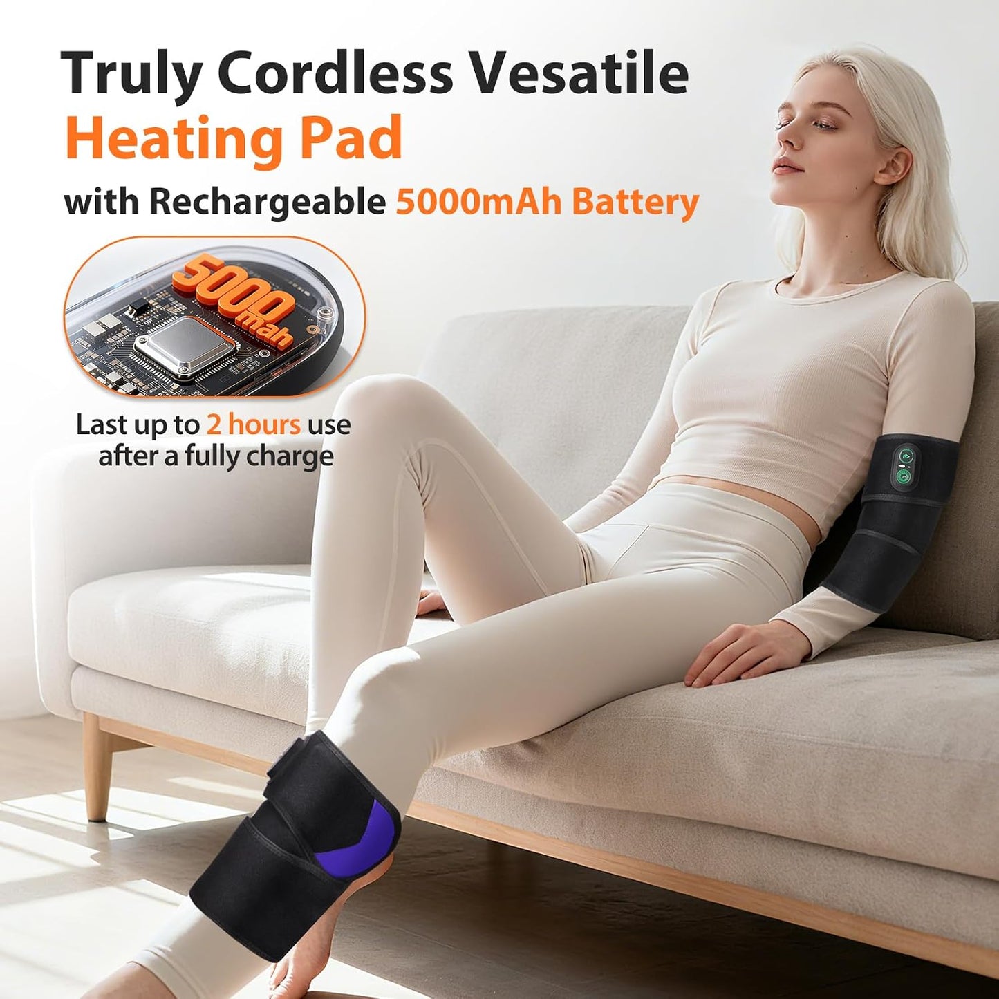 Cordless Arm Heating Pad Wrap with Red Light, FSA Eligible HSA Approved 5000mAh Elbow Heating Pad Wrap, Fast Heating, Heated Elbow Arm Sleeve with 3 Heat & Timing Settings