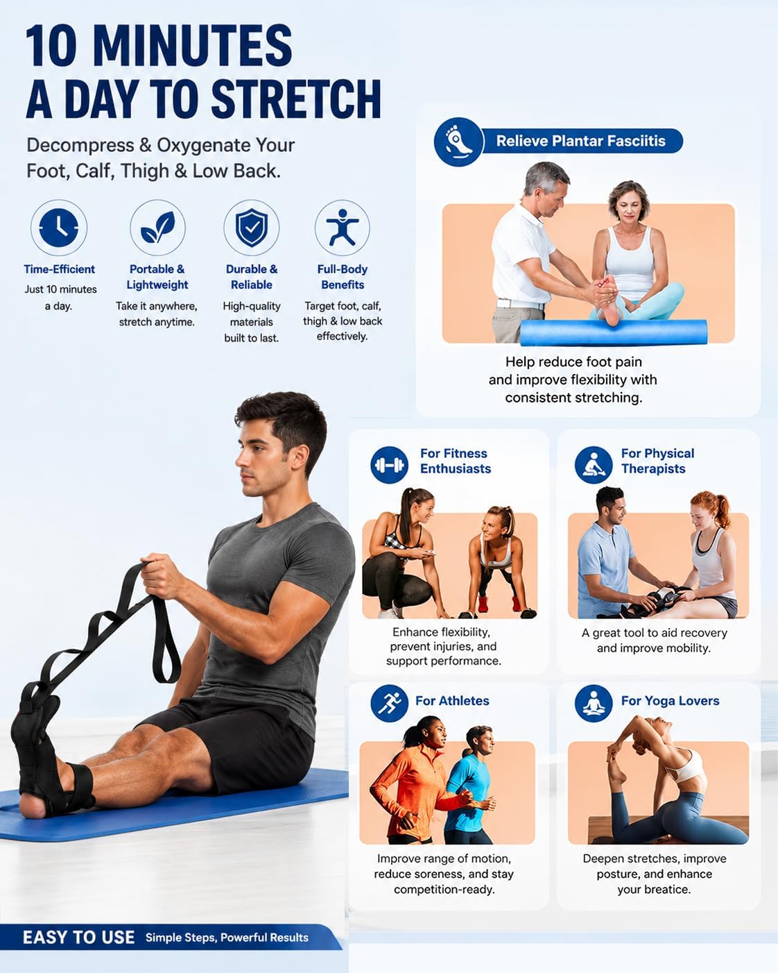 Plantar Fasciitis Stretch Strap with Foot Loop, Calf Stretcher for Achilles Tendon & Foot Pain Relief, Physical Therapy Stretching Band for Flexibility, Recovery and Rehabilitation
