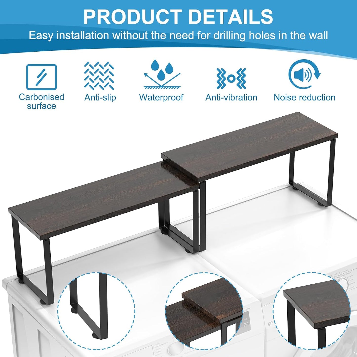 Expandable Washer Dryer Countertop Shelf, Stackable Over Washer and Dryer Storage Shelves, for Laundry Room Organization, Space Saving Laundry Shelf