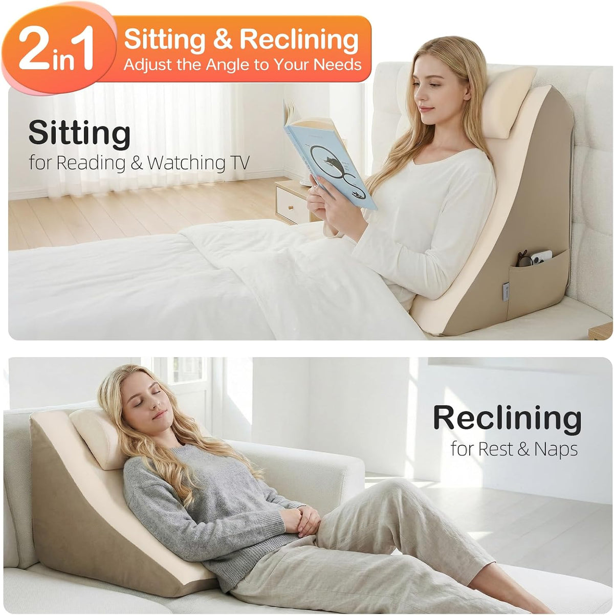 Vekkia 21” Back Rest Pillow with Dual-Layer Foam for Reclining and Sitting