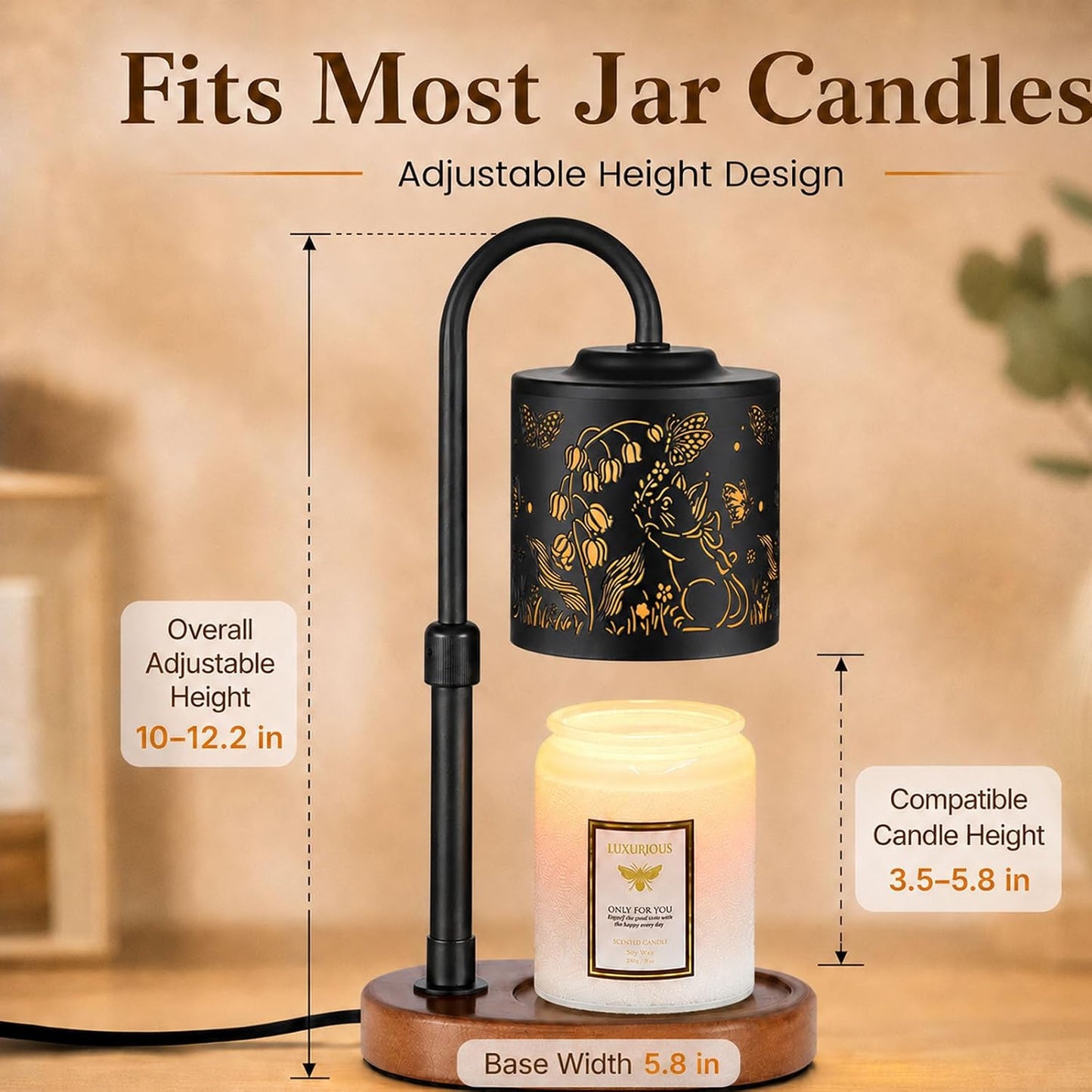 Dimmable Candle Warmer Lamp with Timer Adjustable Height for Scented Jar Candles Electric Candle Wax Melt Warmer for Home Decor Christmas Birthday Gifts for Women Mom(Hummingbird)