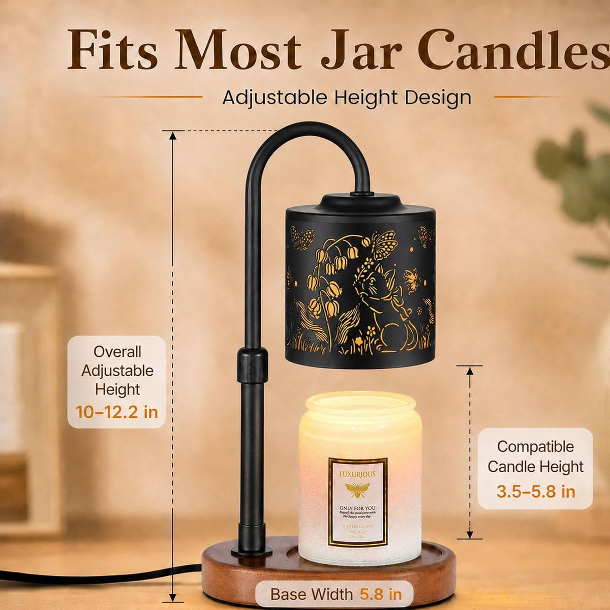 Dimmable Candle Warmer Lamp with Timer Adjustable Height for Scented Jar Candles Electric Candle Wax Melt Warmer for Home Decor Christmas Birthday Gifts for Women Mom(Hummingbird)