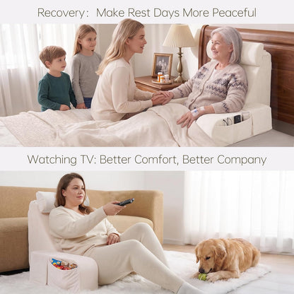 ENITYA 21" Reading Pillow for Bed with Firm Back Support & Big Pockets