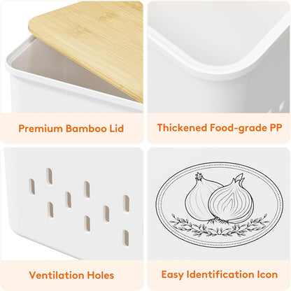 Lifewit Plastic Potato and Onion Storage Bin Box, Set of 3, White | Stackable Garlic Keeper, Vegetable Container Box, Aerating Holes & Lid for Pantry Countertop