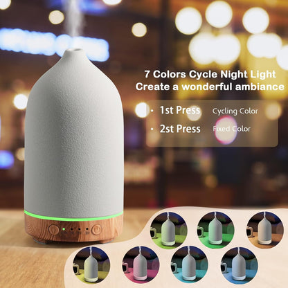 Diffuserlove Ceramic Essential Oil Diffuser 160ML Aromatherapy Diffuser for Home Bedroom Room Cool Mist Humidifier Stone Air Diffusers (Size:6.8" H x 3.6" W)