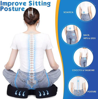 TushGuard Seat Cushion for Office Chair, Car, Memory Foam, Black Large | For Back, Coccyx, Sciatica, Tailbone Pain, Ergonomic Design, Non-Slip, Desk Wheelchair Use, Supportive Butt Pillow, For Man