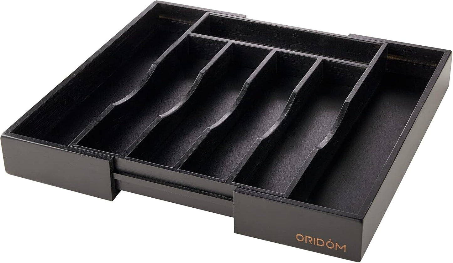 Expandable Bamboo Kitchen Drawer Organizer for Cutlery and Utensils, Adjustable Bamboo Wood Cutlery Tray in Drawer for Flatware and Silverware in Kitchen, (Natural)