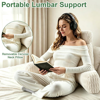Reading Pillow for Bed, Back Rest Bed Pillow for Sitting Up(Green,Standard) | Back Support Pillows for Bed Sitting Up with a Cylindrical Pillow and Lumbar Pillow, Sitting Pillow for Bed Chair Pillow,18in