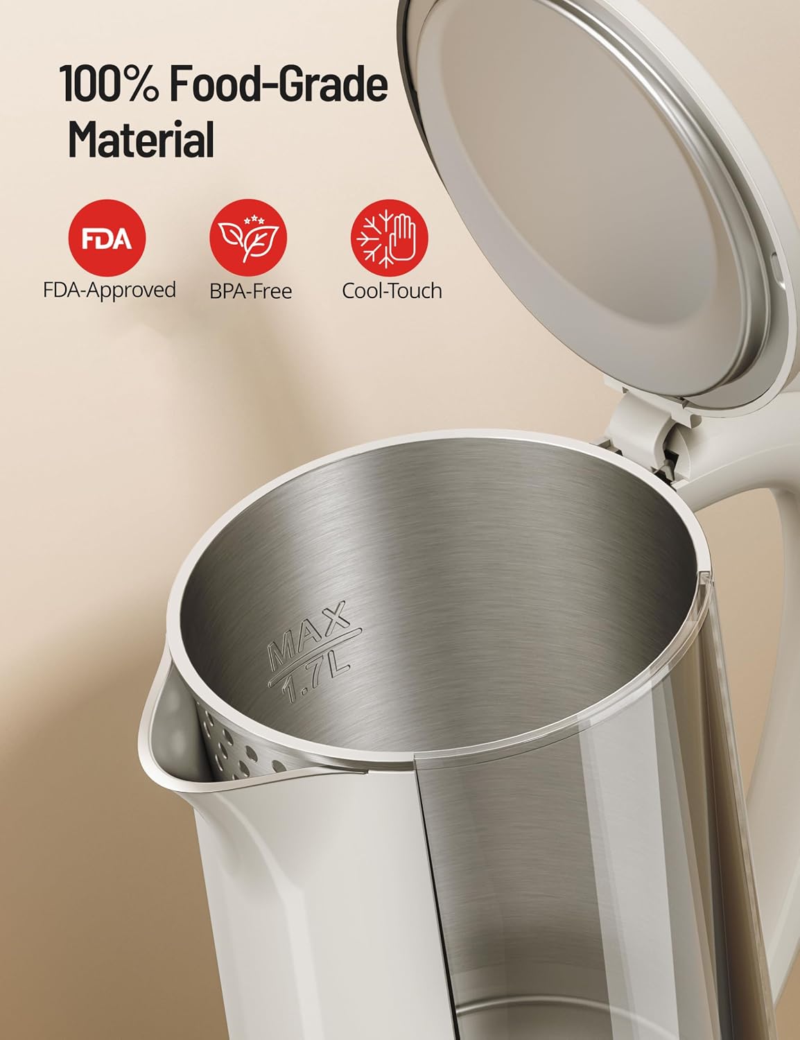 Electric Kettle Temperature Control, 1.7L Large Electric Tea Kettle, 4H Keep Warm Hot Water Boiler with 6 Presets, LED Screen Electric Kettles for Boiling Water, Boil-Dry Protection