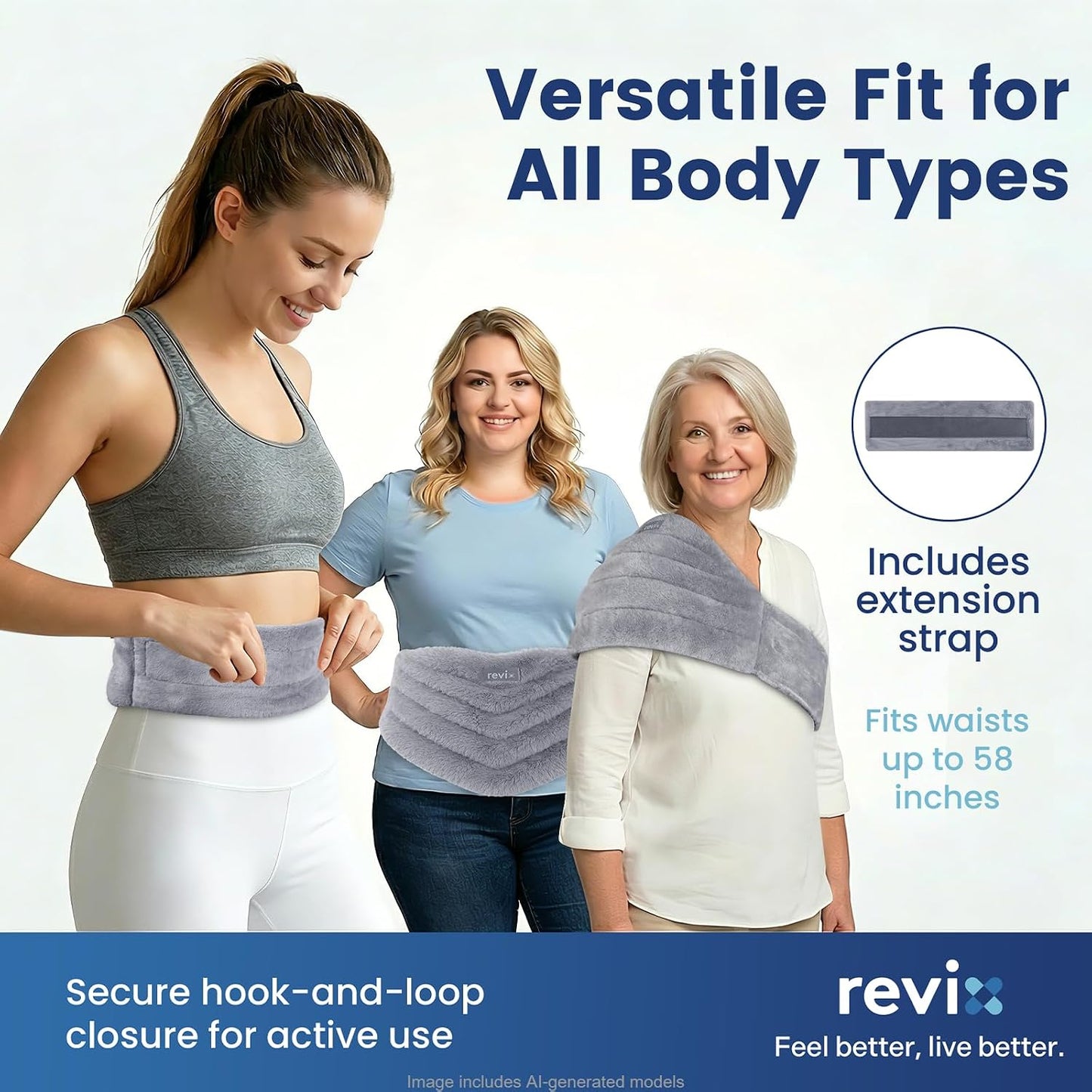 REVIX Microwave Heating Pad for Back, Wearable Moist Heat Waist Wrap, Gray | Wearable Microwave Heating Pad, Waist Wrap With Flaxseed & Clay Beads for Moist Heat Therapy and Hands-Free Use
