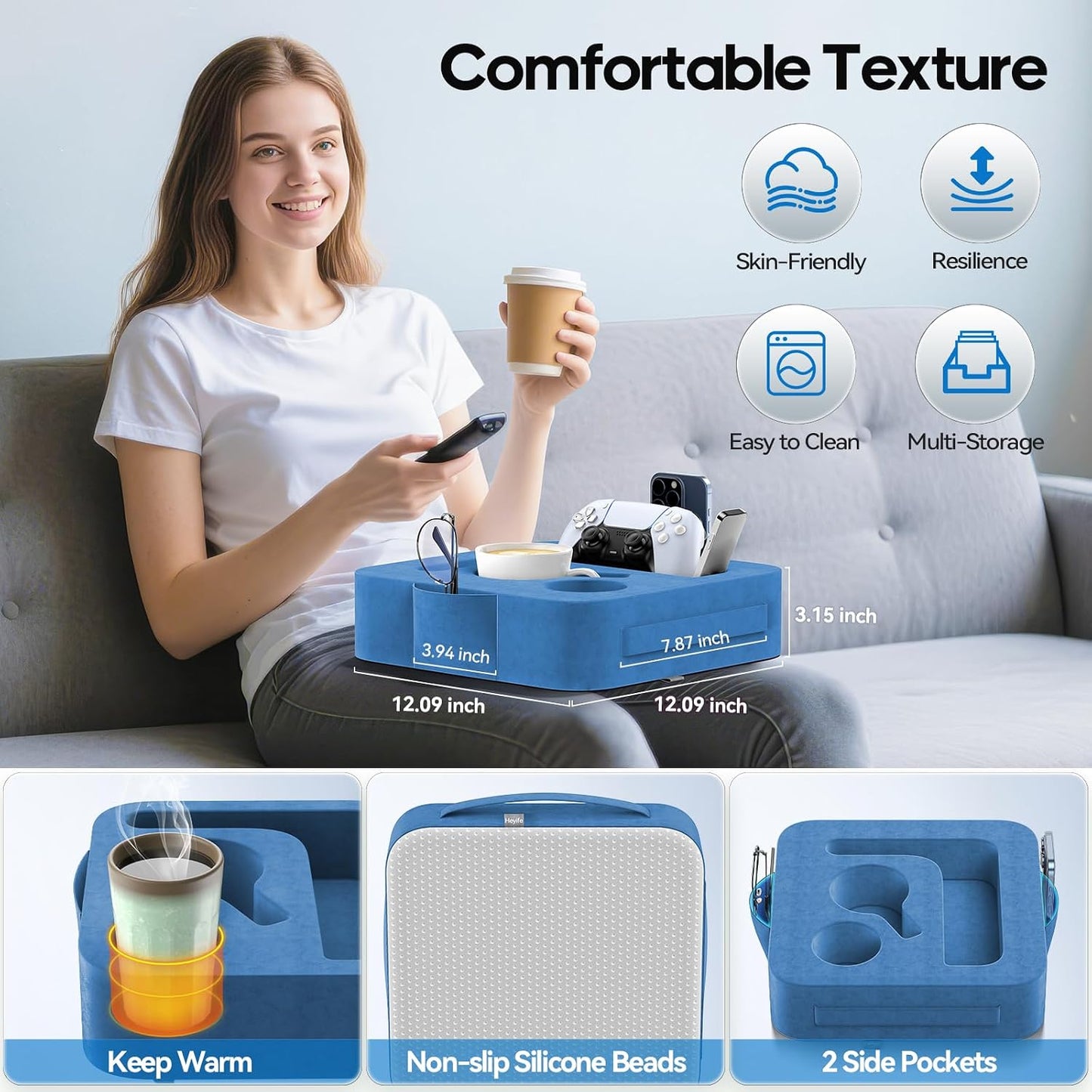 Couch Cup Holder Pillow, Sofa and Bed Caddy for iPad, Kindle, Switch, Game Controller, Remotes, Phones, Small-Sized Cup & Drink Holder for Couch, Bed, Desk, Car, Beach, Bathroom Cup Holder