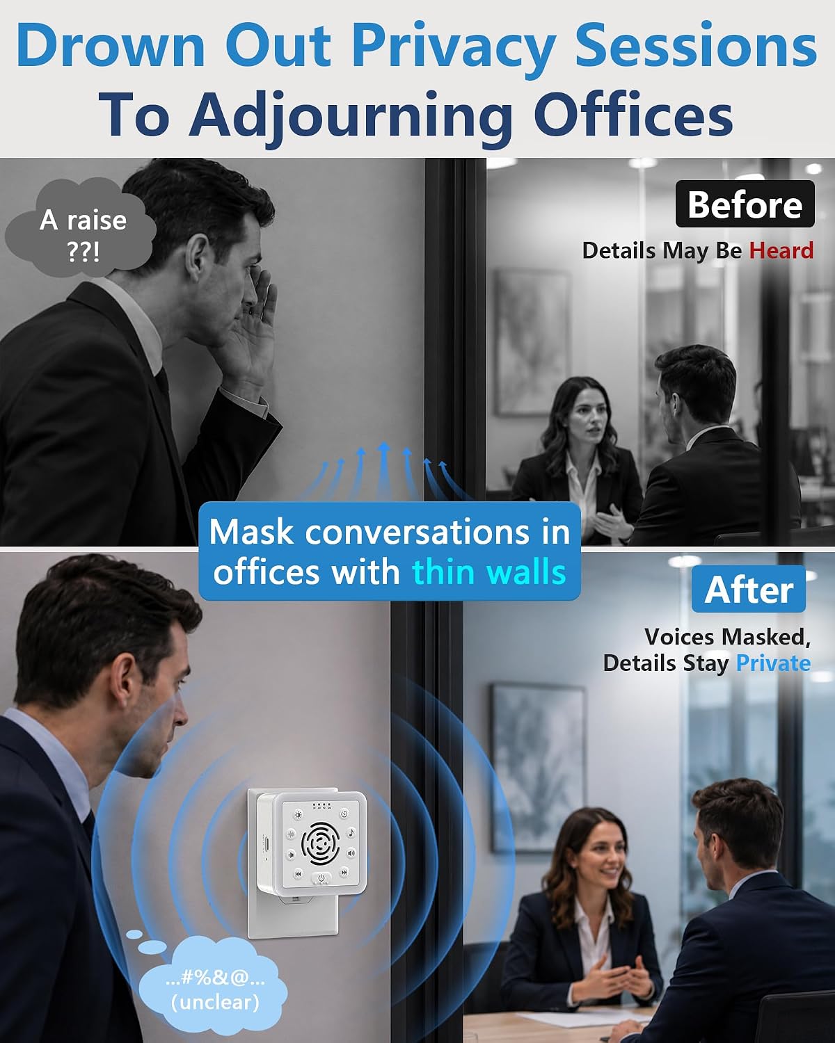 Office Privacy & Noise Canceling White Noise Machine: 90dB 30-Level Volume