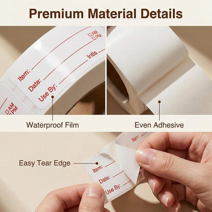 500 Labels/Roll Removable Food Storage Labels, 2 x 1 Inch Easy Write Date Stickers for Freezer, Red Text Pre-Printed Food Labels for Refrigerator Containers, Meal Prep & Kitchen Organization