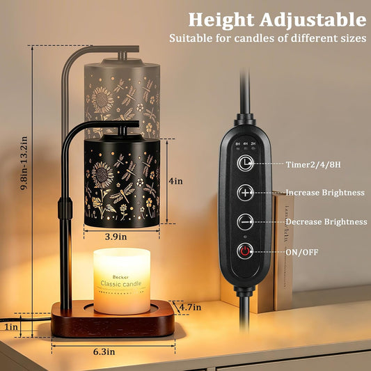WIHTU Candle Warmer Lamp with Timer & Dimmer Dragonfly for Jar Candles | Metal Electric Wax Melt Warmer, Height Adjustable, Birthday Gift for Women Mom Her, Housewarming Home Decor, Include 2 Bulbs