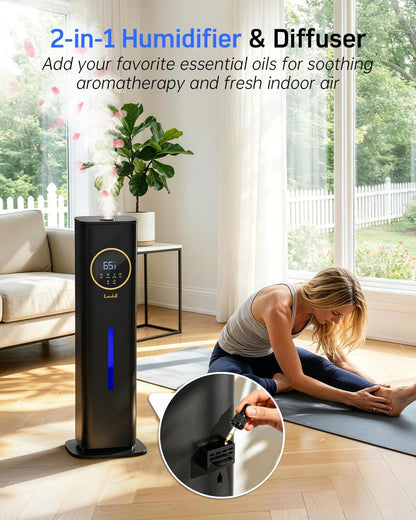 LACIDOLL Humidifiers for Bedroom, 2.1Gal/8L Humidifier large room with Essential Oil Diffuser, Top Fill Whole House Cool Mist Humidifiers for Plants Baby Kids Adults(Black) | Humidifier Large Room with Humidity Control, Leak-Proof, Top Fill Cool Mist Air