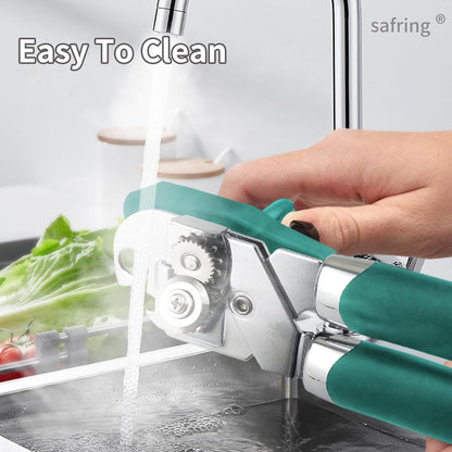 Safring Can Opener Manual, Handheld Strong Heavy Duty Stainless Steel Can Opener, Comfortable Handle, Sharp Blade Smooth Edge, Can Openers with Multifunctional Bottle Opener