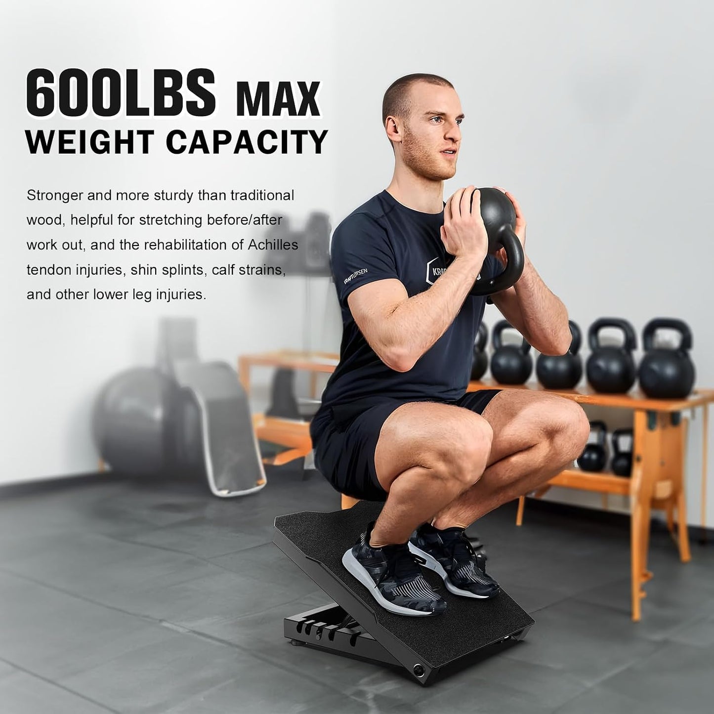 Steel Slant Board Calf Stretcher, 600 Lbs Weight Capacity 5-Level Adjustable Incline Board Squat Wedge Achilles Ankle Stretcher Non-Slip Surface for Squat, Fitness, Physical Therapy
