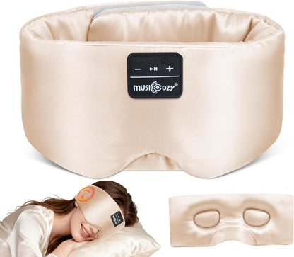 MUSICOZY 3D Mulberry Silk Sleep Mask Bluetooth 5.4 Headphones Full Coverage | Luxury Silk Eye Mask with Blackout Design Ultra Thin Speakers, Side Sleeper Comfort for Travel Relaxation Gifts for Men Women