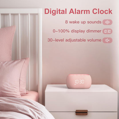 ANJANK White Noise Sound Machine Alarm Clock with Hi-Fi Bluetooth Speaker, 21 Soothing Sounds/7 Night Lights, 0-100% Dimmer/Sleep Timer/Volume Control, Soother for Adults Kids Sleeping, Bedroom, White
