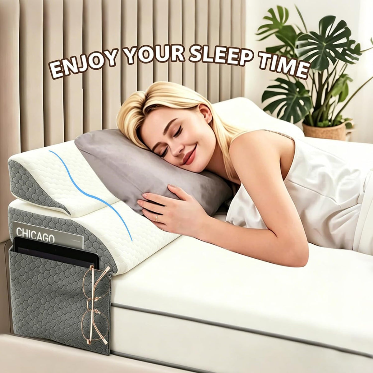 4 Modes Pillow Wedge for Headboard Gap, Foldable Bed Wedge Pillow, Bed Gap Filler King Size Fill The Gap (0-7"), Mattress Gap Filler Long Pillow Between Headboard and Mattress