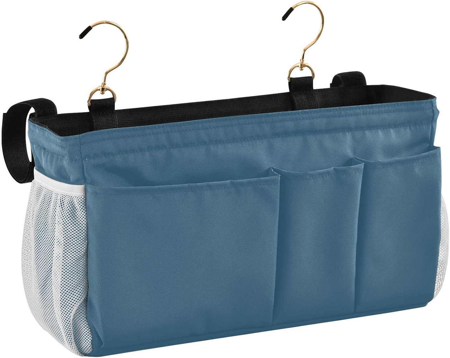 Black Bedside Caddy Storage Bag Bedside Organizer for Bed Rails College Dorm Room Organizer Caddy Hanging Shelf 6 Pockets with Hooks for Drinks Magazine Phone Holder