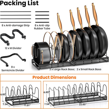MUDEELA Expandable Pot Pan Lid Organizers inside Cabinet, 10 Divider-Black | Expandable 11.8–22.9", 10 Adjustable Divider, Tool-Free Assembly, Non-Slip, Scratch-Proof, For Pan Lid Cutting Board Bakeware