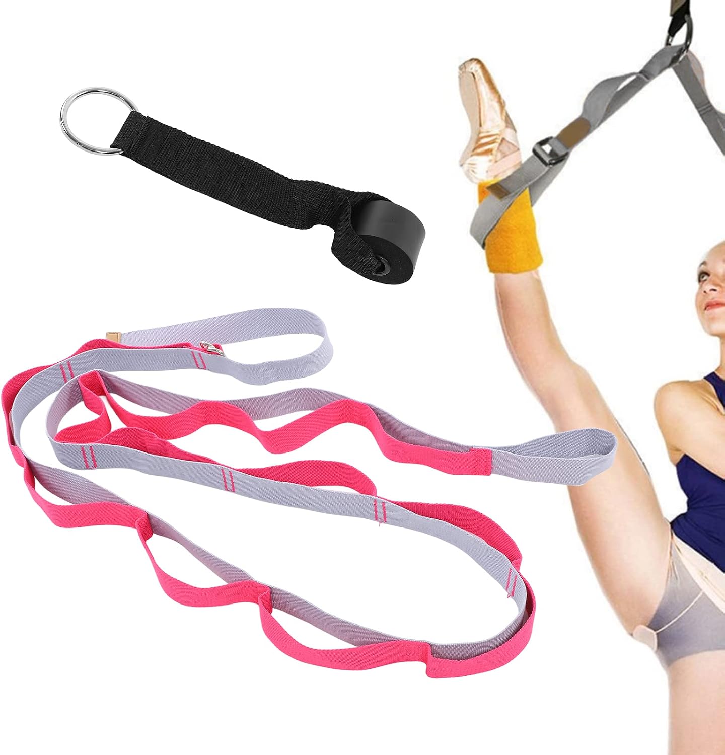 Yoga Stretching Strap, Fitness Stretch Belt with Fixed Door Anchor Loop, 10.2 ft 600D Oxford Cloth Leg Stretcher for Yoga, Gymnastics, Dance, Physical Therapy
