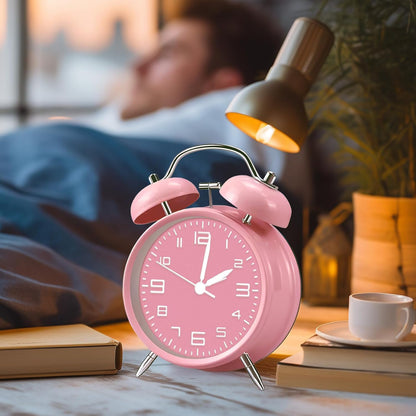 pxy Loud Alarm Clock for Heavy Sleepers 3D Dial Battery Operated (Battery Include), 4" Super Silent Analog Alarm Clock for Kids with Night Light PT260 Silver OrangePT505 Green White