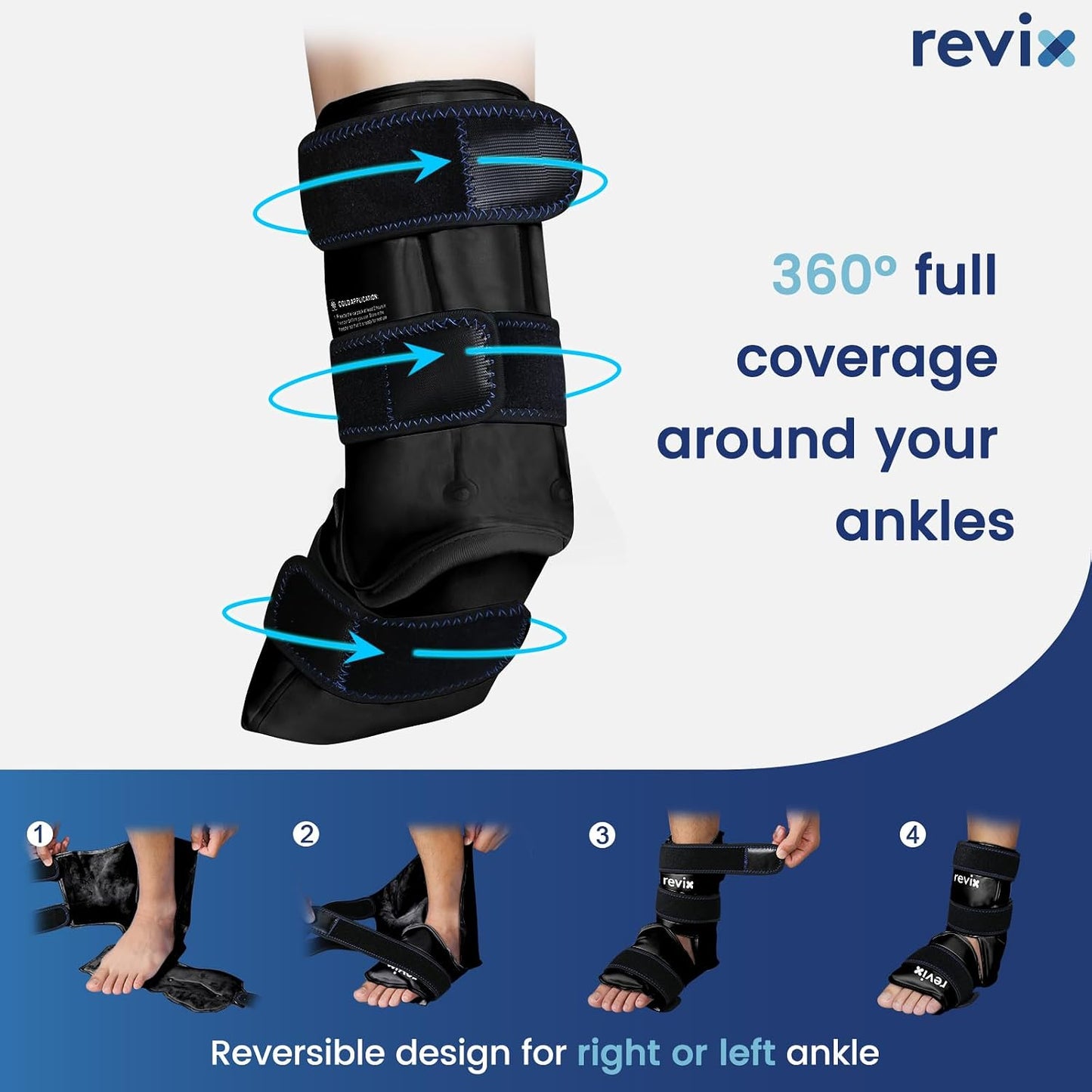 REVIX Foot & Ankle Ice Pack Wrap, Hands-Free Design, 2 Packs | Heel Ice Wrap with 3 Adjustable Straps, Reusable Gel Cold Compression for Plantar Fasciitis, Post-Workout Recovery