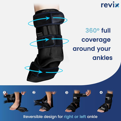 REVIX Foot & Ankle Ice Pack Wrap, Hands-Free Design, 2 Packs | Heel Ice Wrap with 3 Adjustable Straps, Reusable Gel Cold Compression for Plantar Fasciitis, Post-Workout Recovery