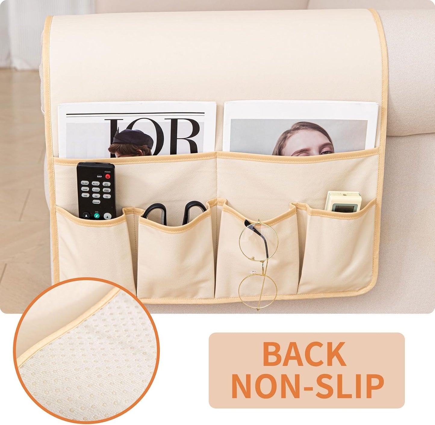 HAOMAIJIA Sofa Armrest Organizer, Remote Control Holder for Recliner Couch | Anti Slip Arm Chair Bedside Caddy Storage Organizer With 6 Pockets For Cell Phone Tv Remote Control Magazines (brown)
