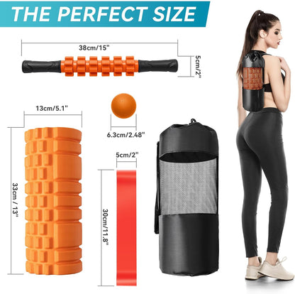Krightlink 5-in-1 Foam Roller Set High Density Deep Tissue Muscle Massage | Muscle Recovery Kit Exercise Roller, Massage Ball, Resistance Band & Carry Bag for Physical Therapy & Pain Relief Black