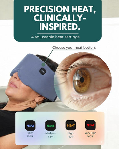 Heated Eye Mask – Cordless Electric Warm Eye Compress for Dry Eyes, Stye & Eye Strain Relief – 4 Heat Settings, Rechargeable, Light-Blocking, Blackout, Washable Cover (Ocean Stone)