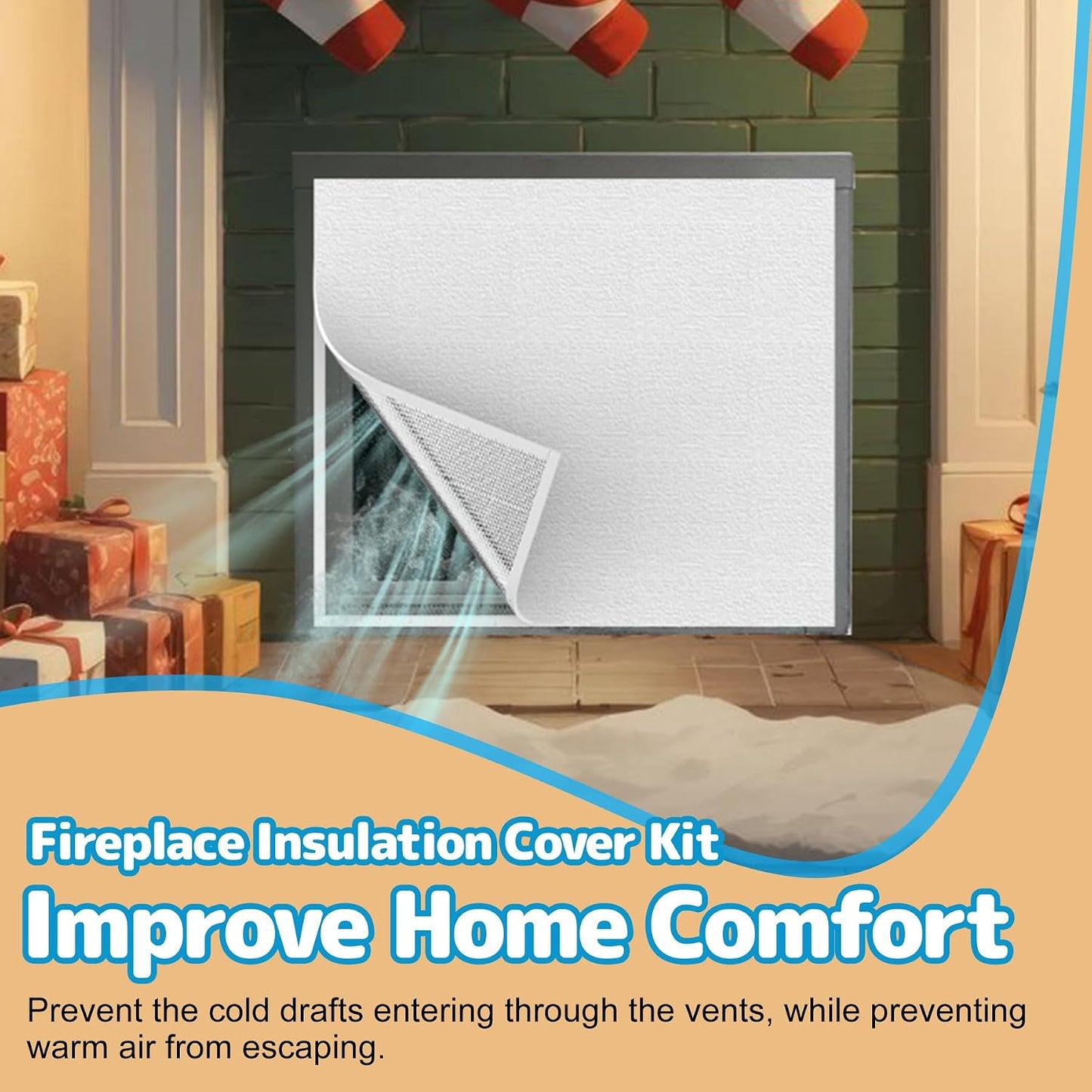 Air Jade Fireplace Cover, Insulation Fireplace Draft Stopper | Keep Drafts Out & Stop Heat Loss, Include Hoop & Loop Fasteners, Fits up to 55 x 39 inches, Easy Cut to Fit