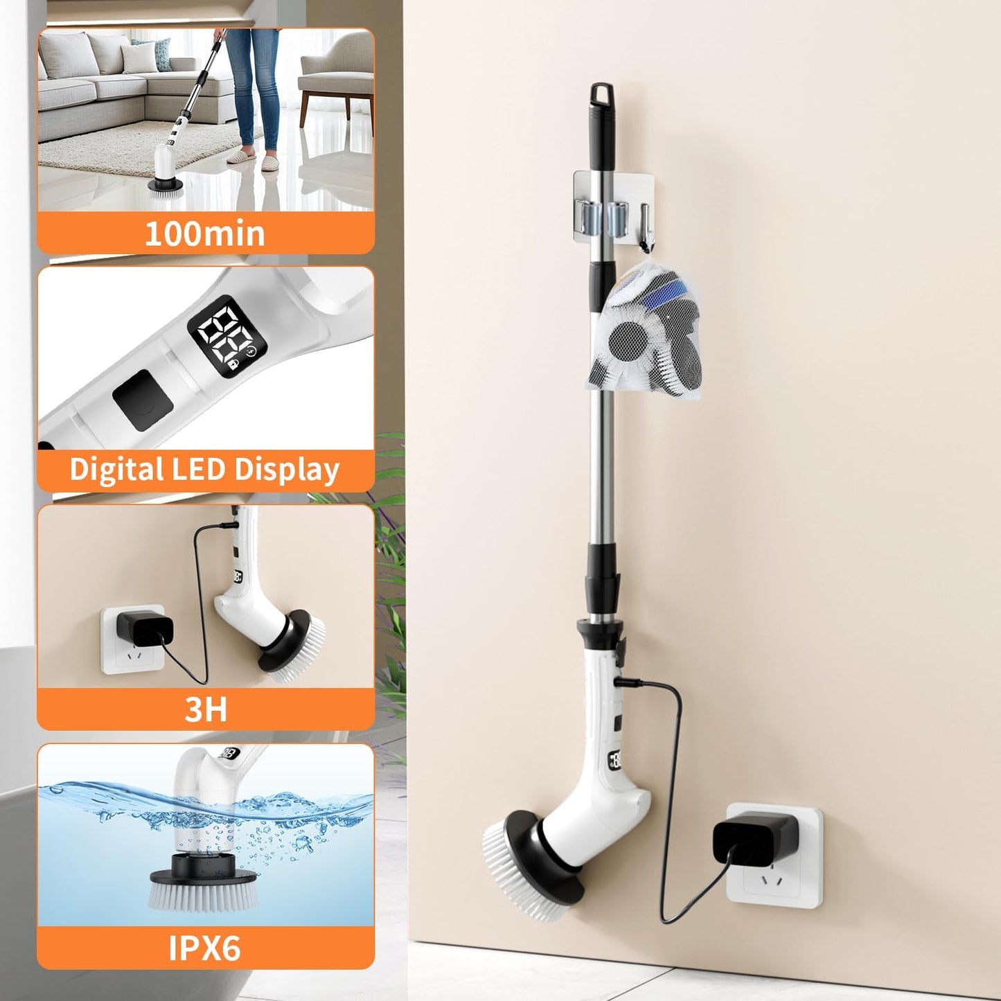 Electric Spin Scrubber for Cleaning Bathroom,Cordless Power Shower Scrubber - Electric Cleaning Brush for Tile Tub Bathtub Kitchen Wall Cleaning
