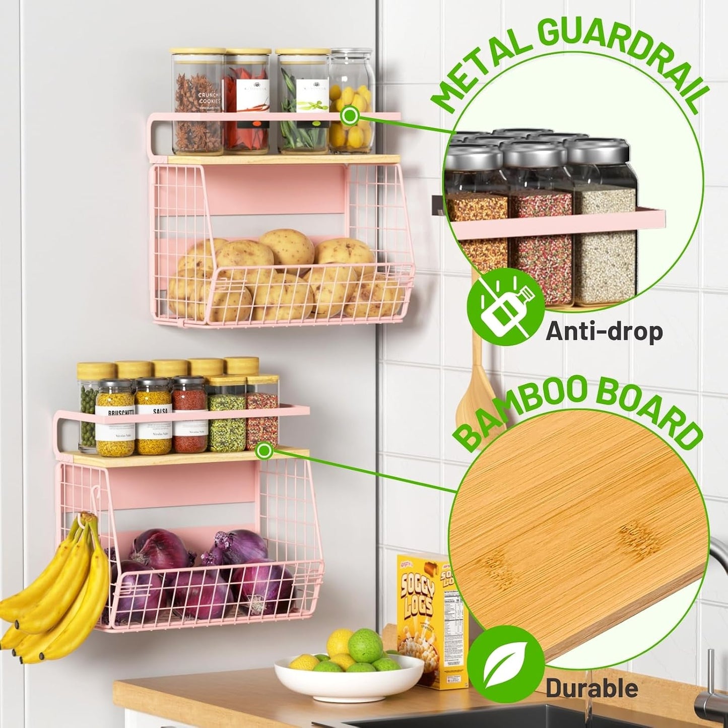 Magnetic Shelf for Fridge with Wood Lid, Fruit Potato and Onion Storage Bins, Pantry Organizers & Storage, Large Container Magnetic Spice Rack for Refrigerator, Kitchen Counter, Cabinet | Strong magnet holds 50lbs, ventilated bin for produce, versatile