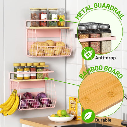 Magnetic Shelf for Fridge with Wood Lid, Fruit Potato and Onion Storage Bins, Pantry Organizers & Storage, Large Container Magnetic Spice Rack for Refrigerator, Kitchen Counter, Cabinet | Strong magnet holds 50lbs, ventilated bin for produce, versatile