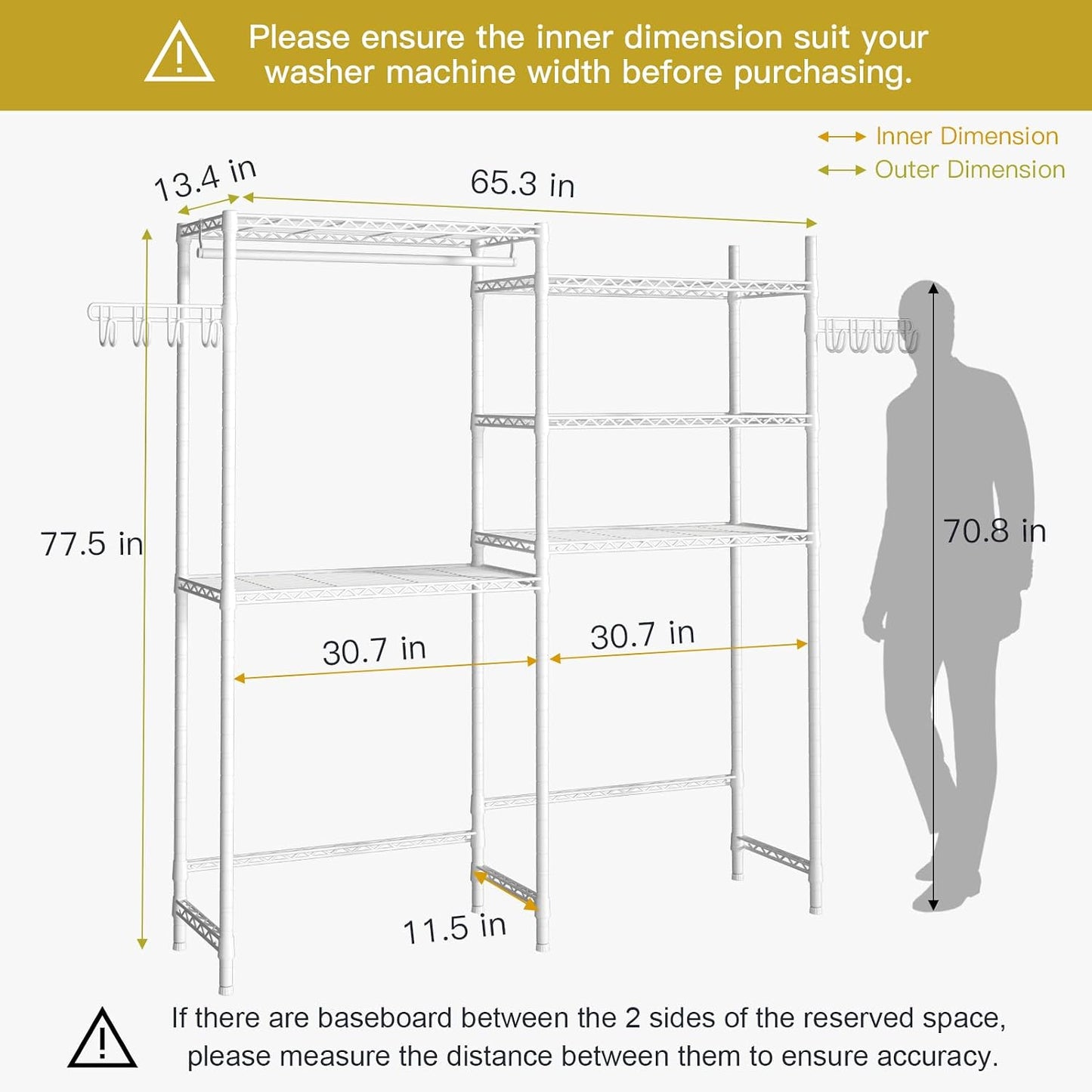 U5 Over the Washer and Dryer Storage Shelf, Laundry Room Space Saver | Bathroom Storage and Organizer Rack for Hanging Towel and Drying Clothes with 5 Wire Shelves, Black