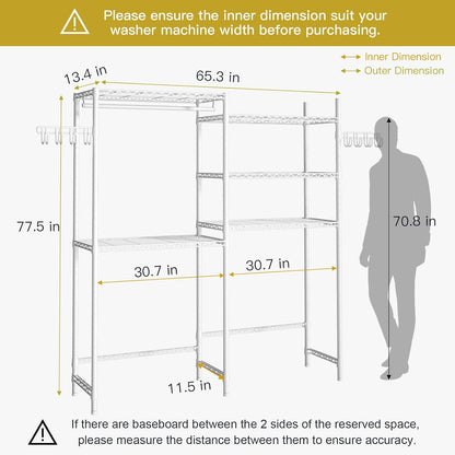 U5 Over the Washer and Dryer Storage Shelf, Laundry Room Space Saver | Bathroom Storage and Organizer Rack for Hanging Towel and Drying Clothes with 5 Wire Shelves, Black