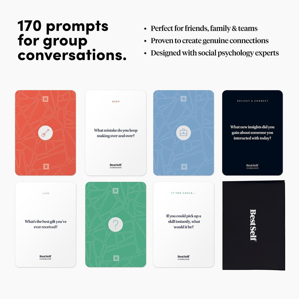 BestSelf Icebreaker Deck – 170 Ice Breaker Cards for Adults, Work & Groups