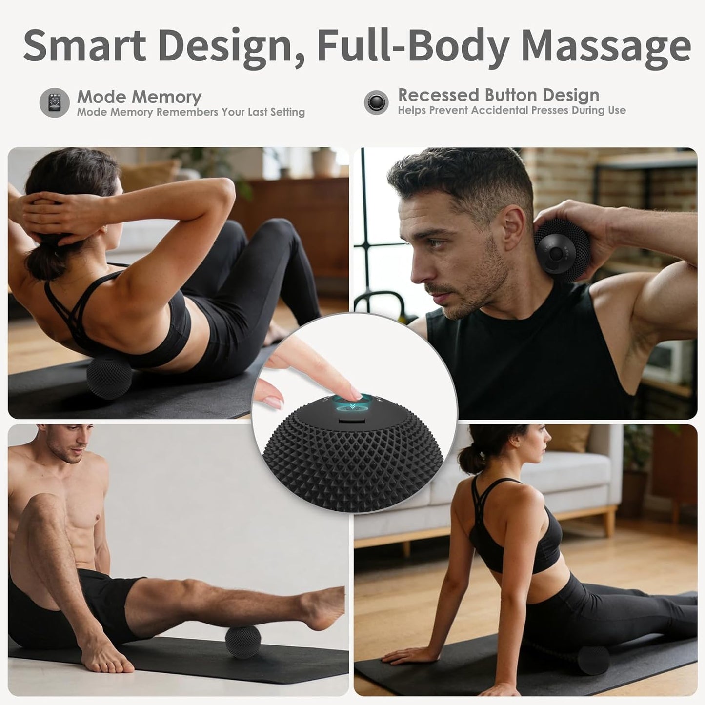 Heating Vibrating Massage Ball with 7 Modes & Memory Function for Myofascial Release, Deep Tissue and Trigger Point Muscle Therapy - Targets Back, Hip, Leg, Neck & Foot (Black)
