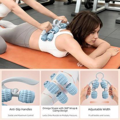 Abahub Manual Massage Roller, Cellulite Massage Roller for Men Women, Home Gym Deep Fascia Massager, 2-in-1 Relieve Muscle Soreness Massager for Arm, Thigh, Back & Shoulder, Pink