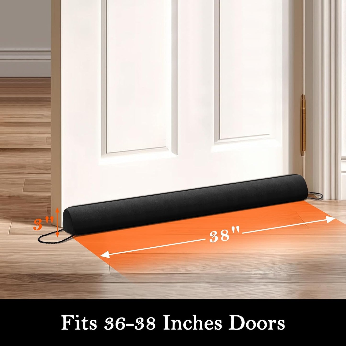 Door Draft Stopper with Removable Washable Cover, 38", Black | Weighted Gap Filler, Blocks Hot and Cold Air, All-Season Seal, Easy Install, Noise & Wind Blocker, Home Essentials