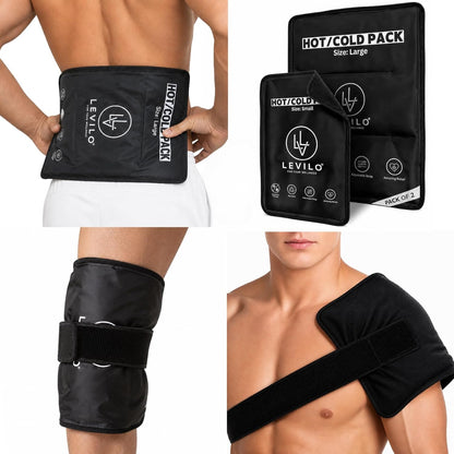 LEVILO Large Ice Packs for Injuries Reusable with Straps - 2 Pack (Large & Small) Soft Ice Packs | Cold Packs for Back, Shoulder, Knee, Relief | After Surgery | Flexible When Frozen