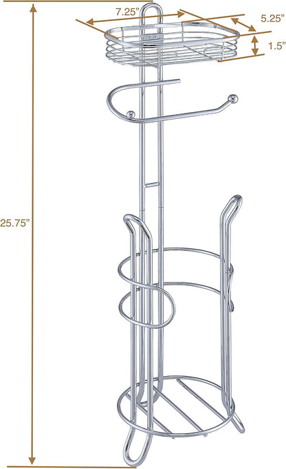 SunnyPoint Bathroom Heavyweight Toilet Tissue Paper Roll Storage Holder Stand with Reserve and Shelve, The Reserve Area Has Enough Space to Store Mega Rolls. (Chrome)