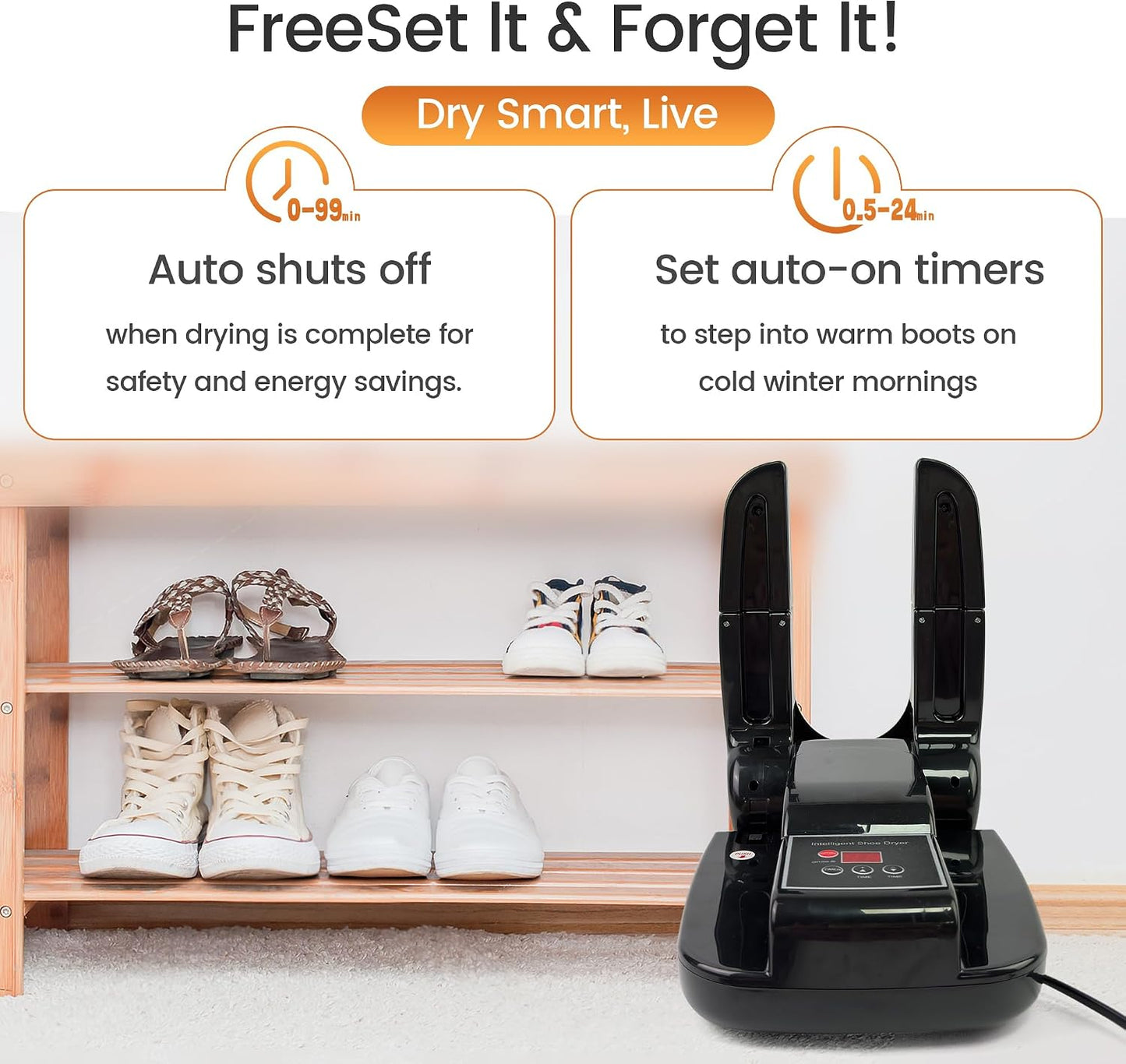 Boots and Shoes Dryer, Glove Dryer & Boot Warmer with Heat Blower, Portable Adjustable Rack and Timer, Folding Design & Quick Drying for Shoes, Gloves, Hats, Socks, Ski Boots
