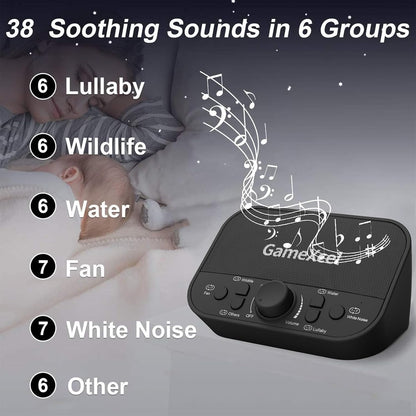GameXcel White Noise Sound Machine for Sleep - 38 Soothing Therapy Sounds