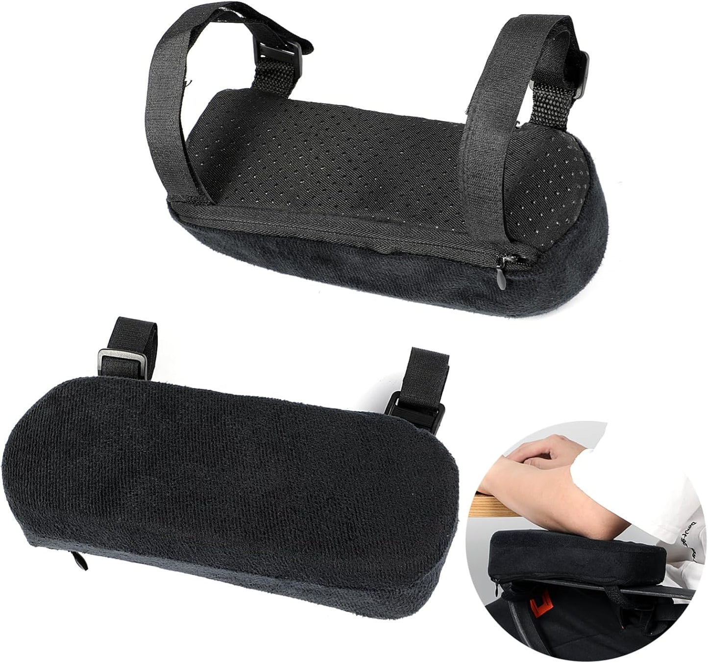 Memory Foam Chair Armrest Pads, 1 Pair Office Chair Arm Pads, Gaming Chair Arm Rest Pillows, Desk Chair Elbow Support Cushions for Offices, Study Rooms, Game Rooms | Soft elbow cushions with adjustable straps for office chairs, gaming chairs, desk chairs