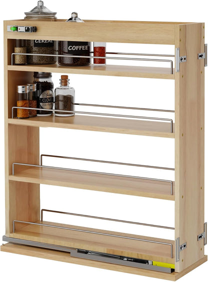 Pull Out Spice Rack Organizer for Cabinet (5" W x 22.3" D x 25.2" H), Sliding Spice Rack for Kitchen Cabinet, Wood Pull Out Cabinet Organizer for Multi-Use
